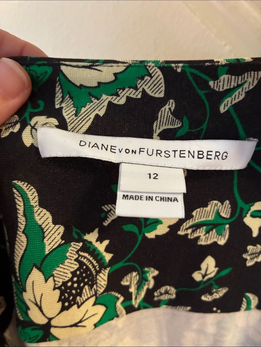 Diane Von Furstenberg Black Floral Wrap Dress with Green and Cream Accents - Picture 2 of 4
